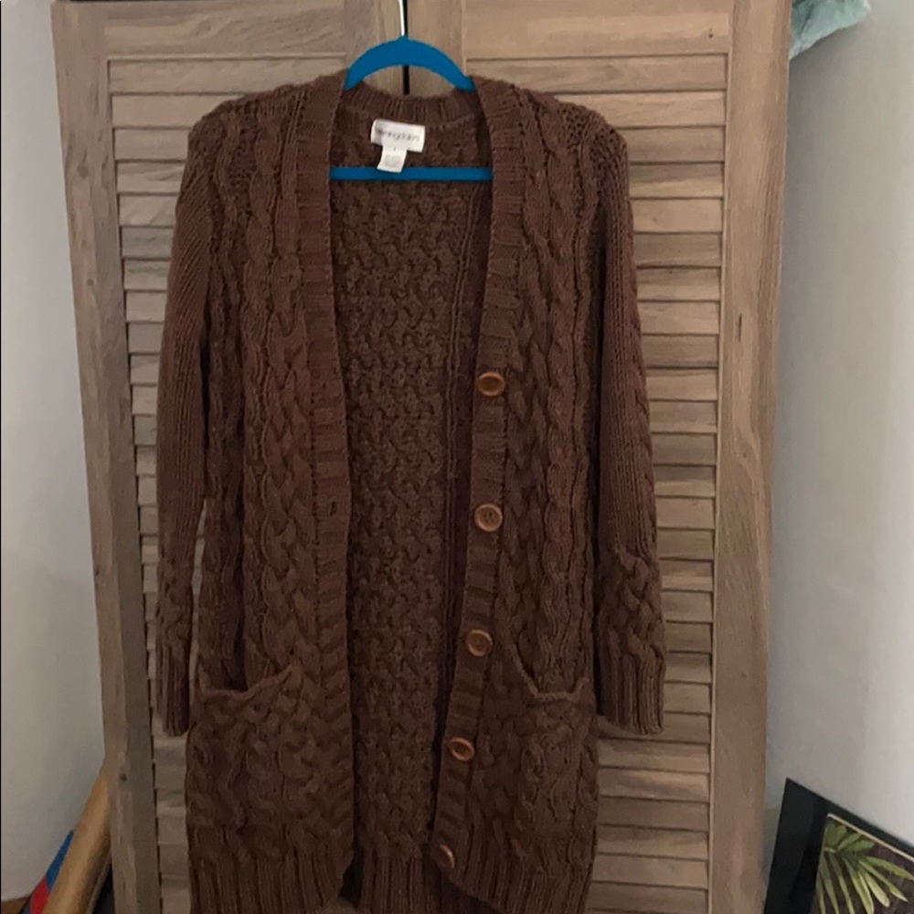 Bloomingdales Brown Cable Knit Duster Cardigan